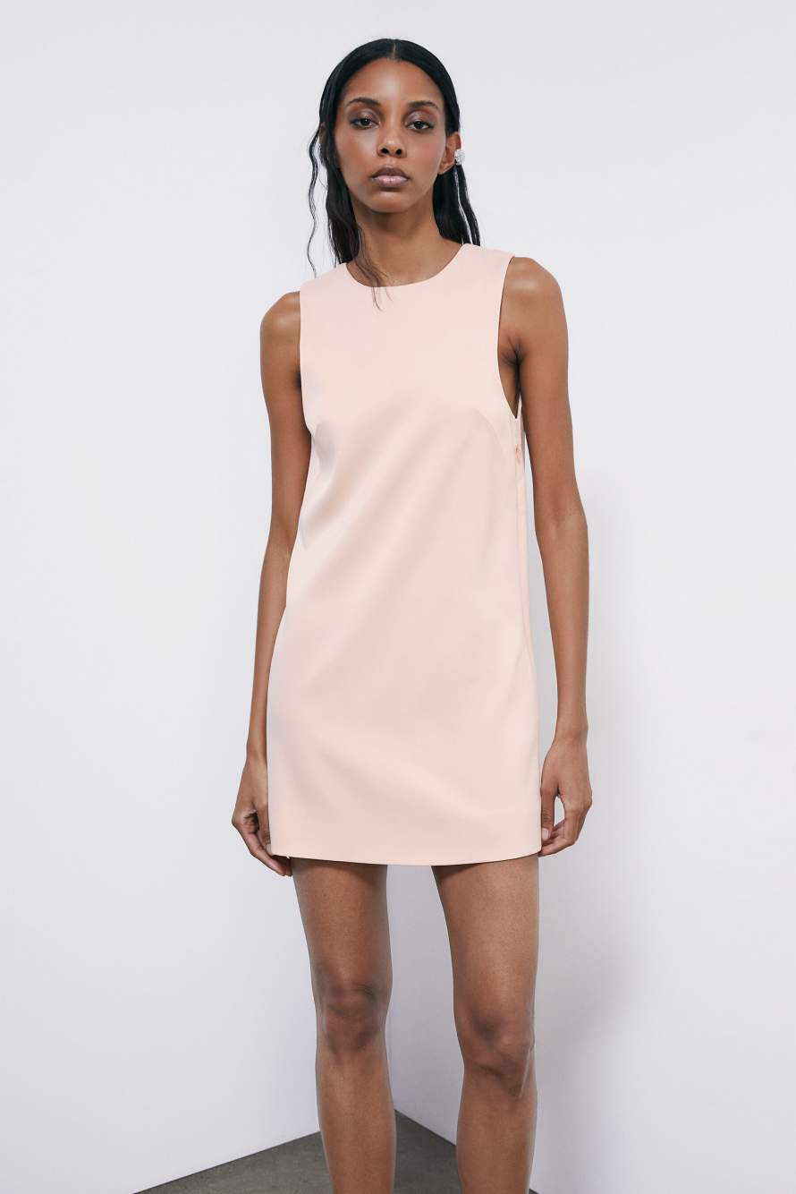 Mini stretch satin dress with jewel detail, Pink, Patrizia Pepe