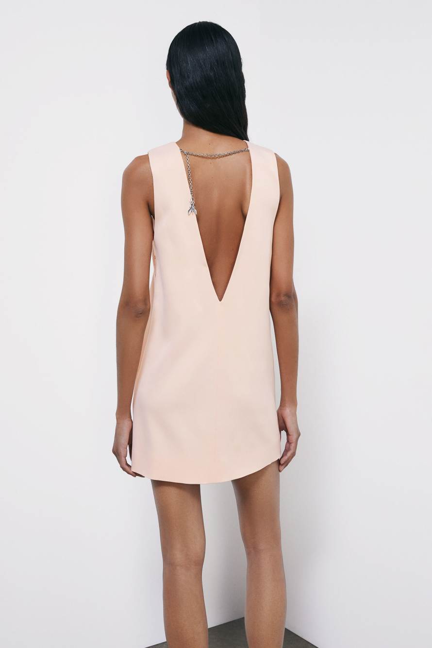 Mini stretch satin dress with jewel detail, Pink, Patrizia Pepe