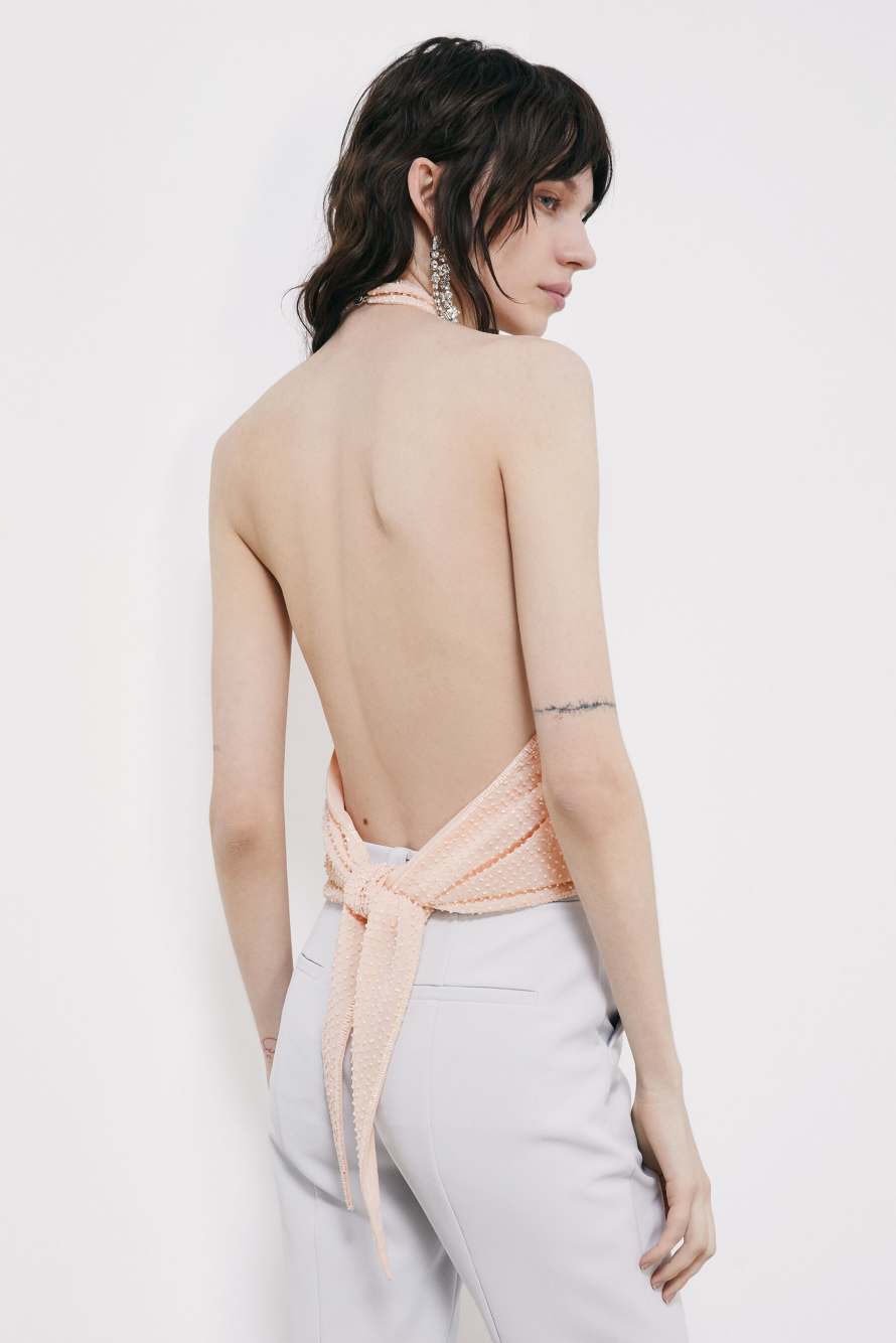 Georgette top with bead embroidery, Pink, Patrizia Pepe