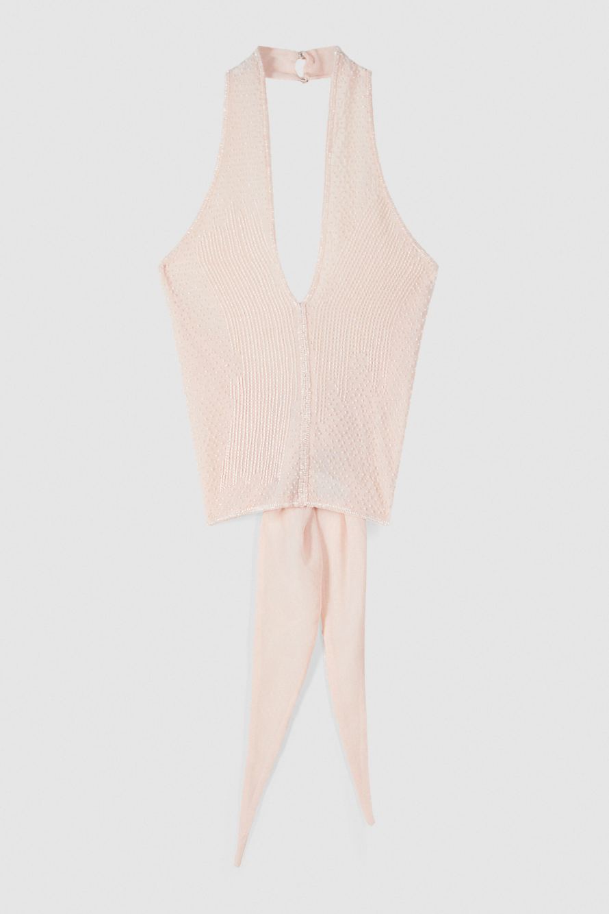 Georgette top with bead embroidery, Pink, Patrizia Pepe