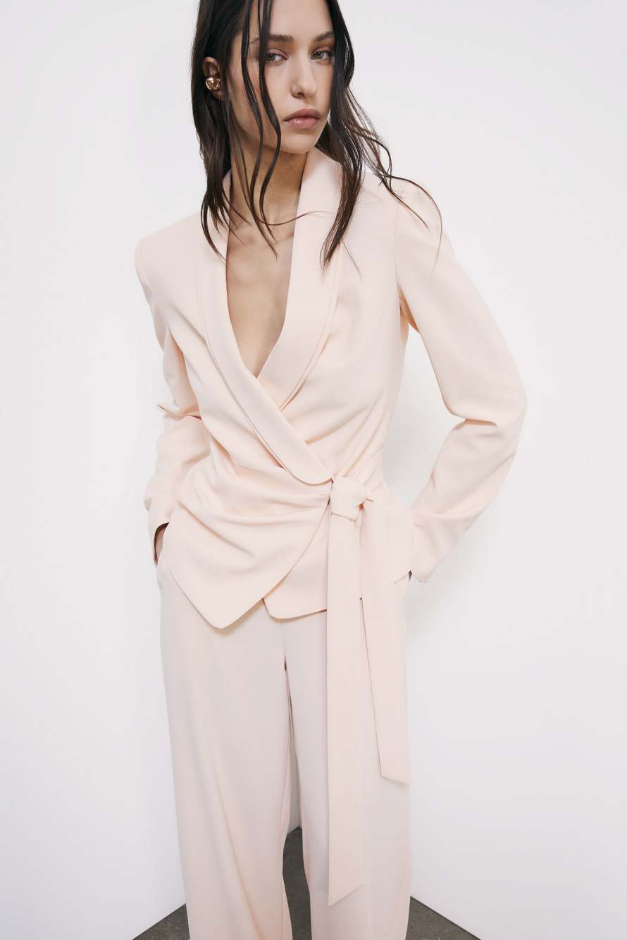 Cr&ecirc;pe blazer with tie belt, Pink, Patrizia Pepe