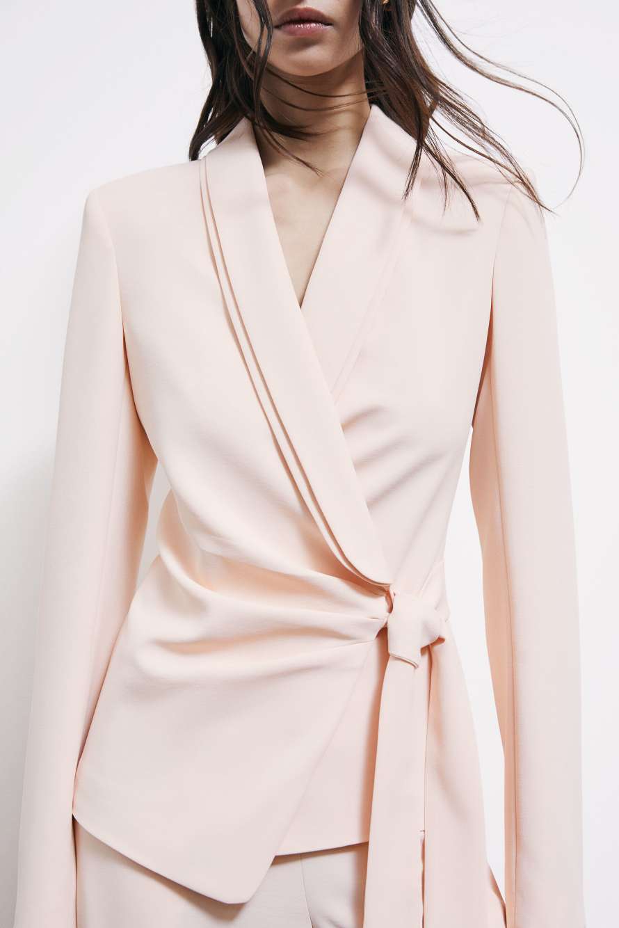 Cr&ecirc;pe blazer with tie belt, Pink, Patrizia Pepe