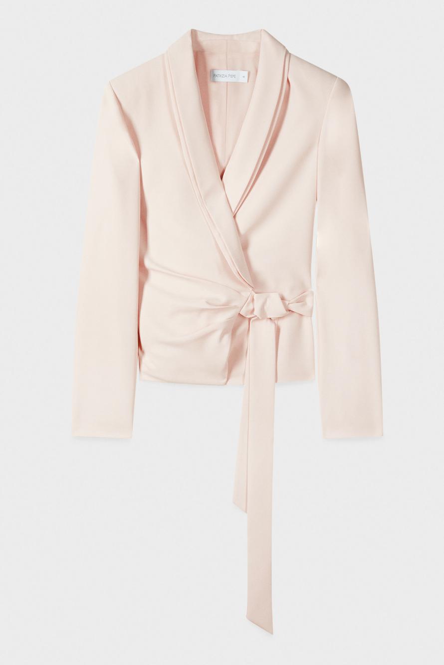 Cr&ecirc;pe blazer with tie belt, Pink, Patrizia Pepe