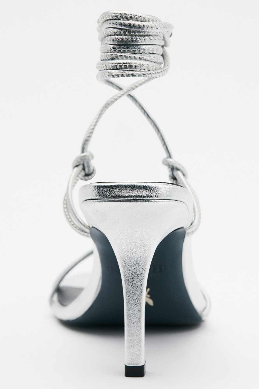 Сандалии с перекрёстными ремешками New Square Laminated, Серебристый, Patrizia Pepe