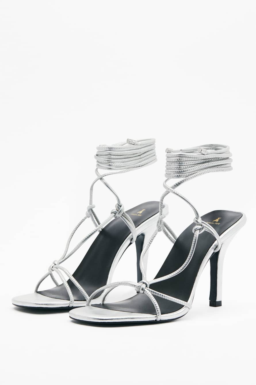 Сандалии с перекрёстными ремешками New Square Laminated, Серебристый, Patrizia Pepe