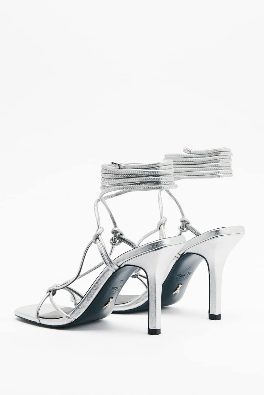 Сандалии с перекрёстными ремешками New Square Laminated, Серебристый, Patrizia Pepe