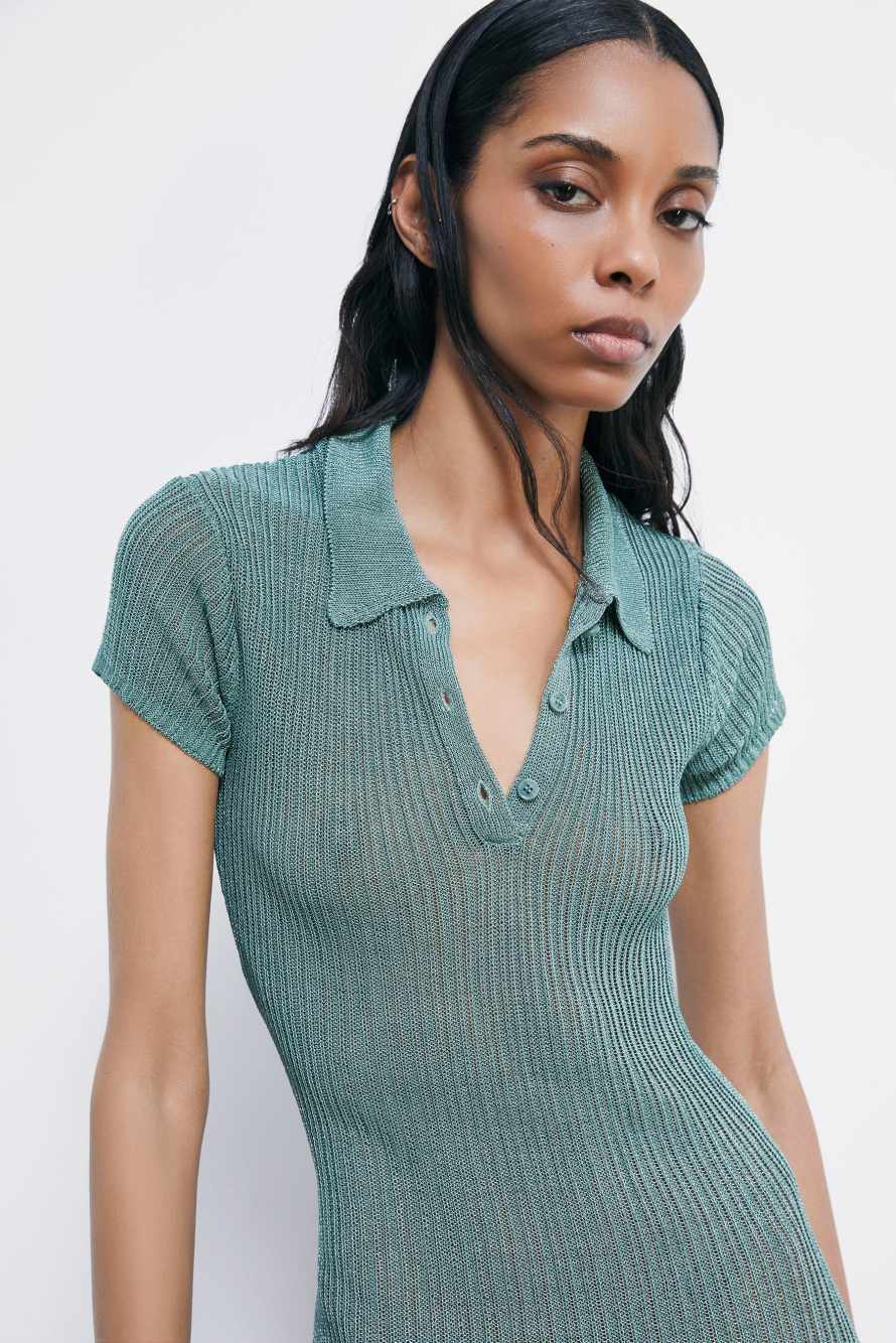 Vestido polo mini de punto, Verde