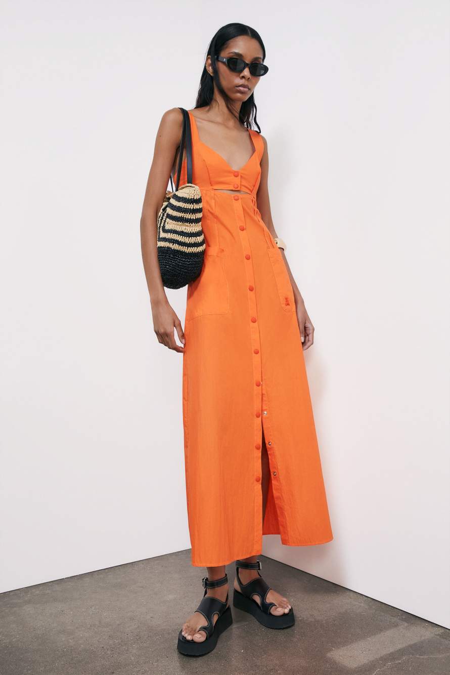 Long cotton parachute chemisier dress, Orange, Patrizia Pepe