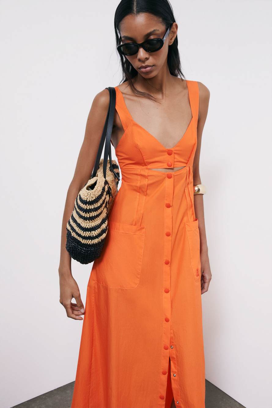 Long cotton parachute chemisier dress, Orange, Patrizia Pepe