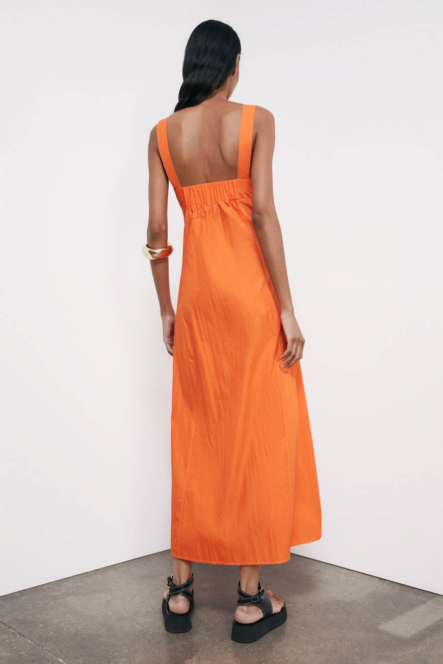 Long cotton parachute chemisier dress, Orange, Patrizia Pepe