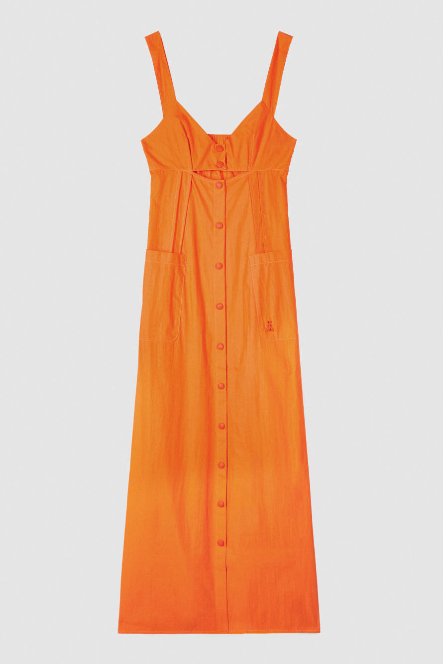 Long cotton parachute chemisier dress, Orange, Patrizia Pepe