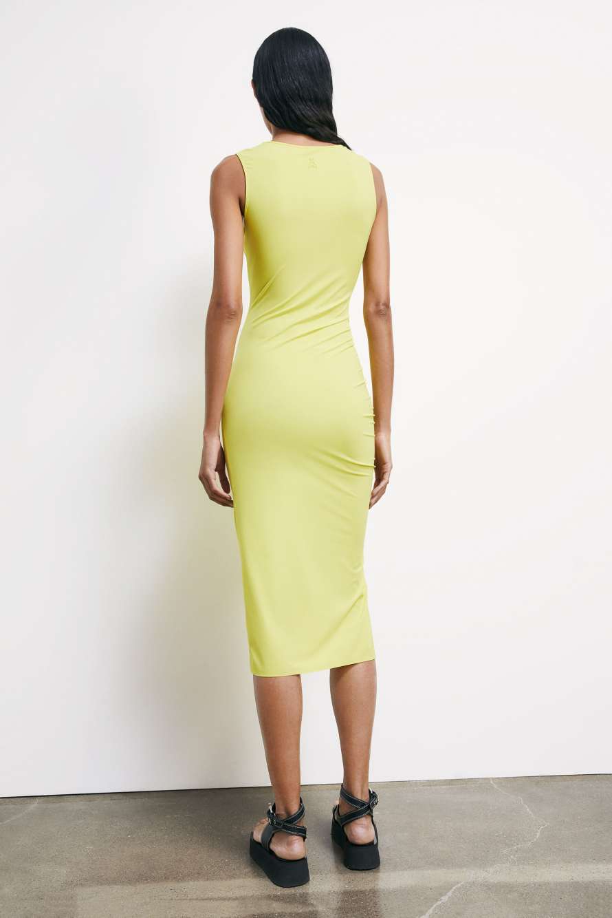 Midi ruched dress in technical jersey, Yellow, Patrizia Pepe