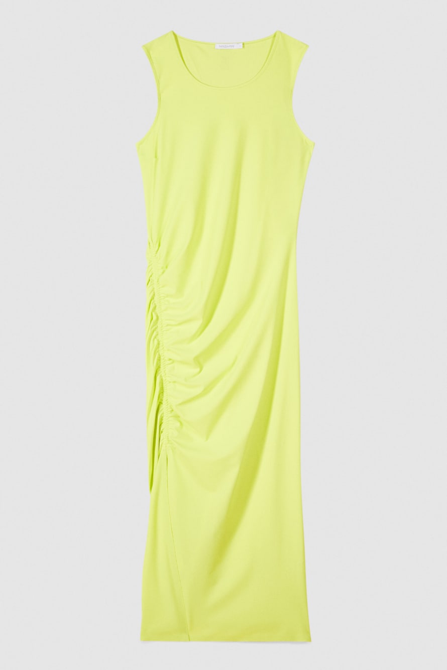 Midi ruched dress in technical jersey, Yellow, Patrizia Pepe