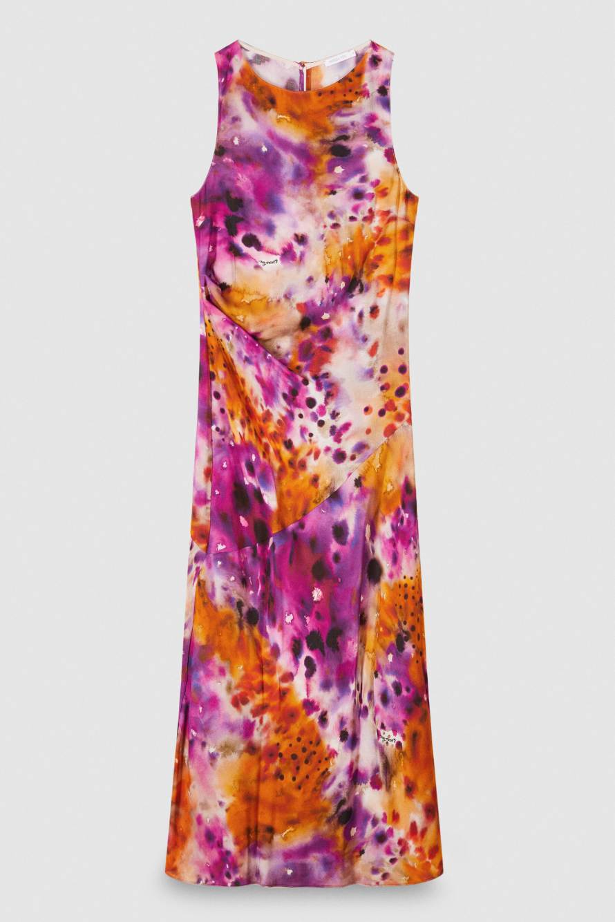 Vestido midi de viscosa estampada, Fantas&iacute;a abstracta