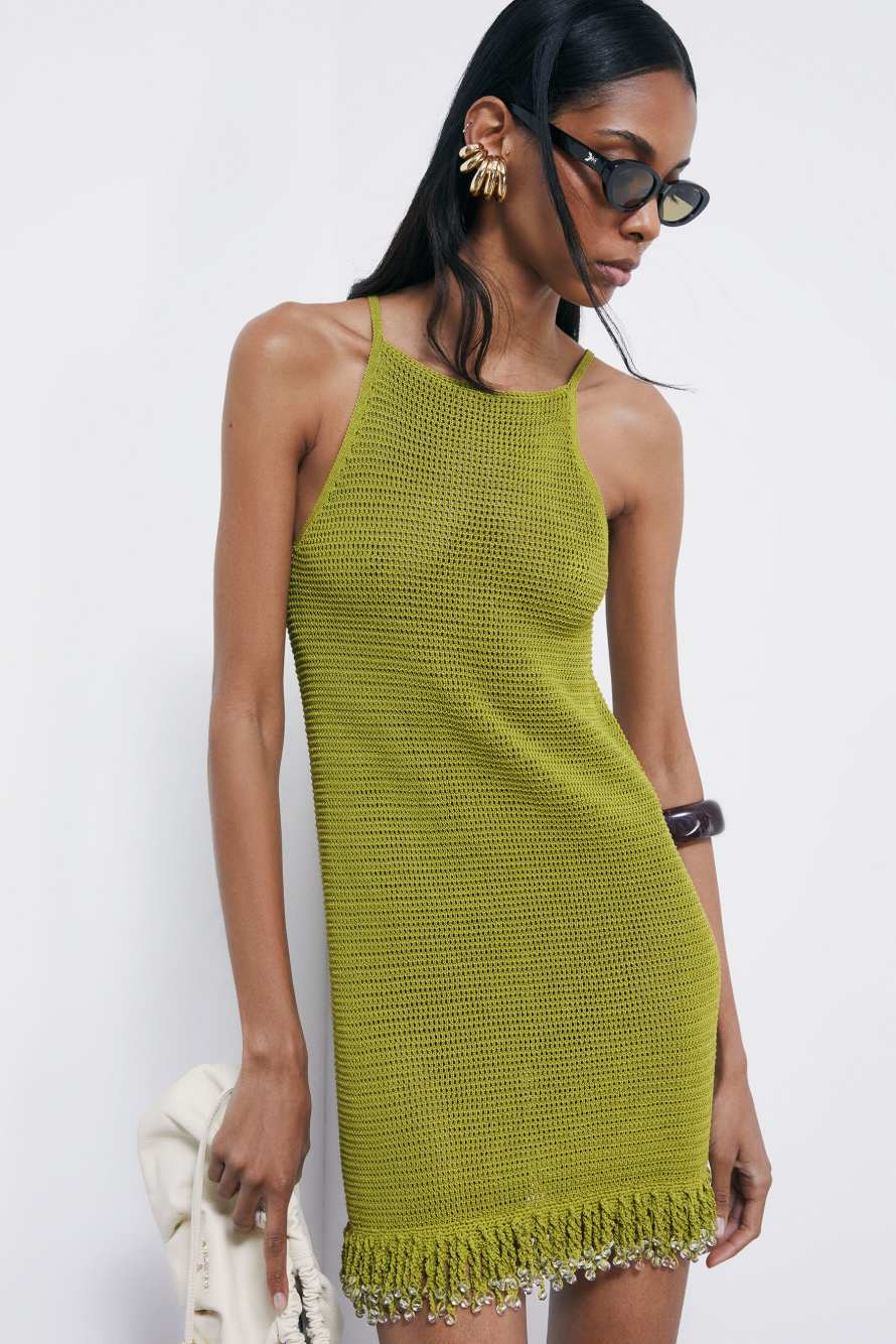 Mini mesh dress with beads, Green, Patrizia Pepe
