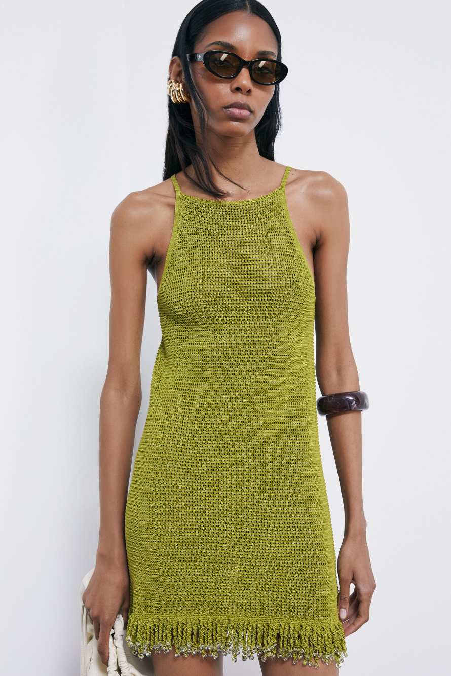 Mini mesh dress with beads, Green, Patrizia Pepe