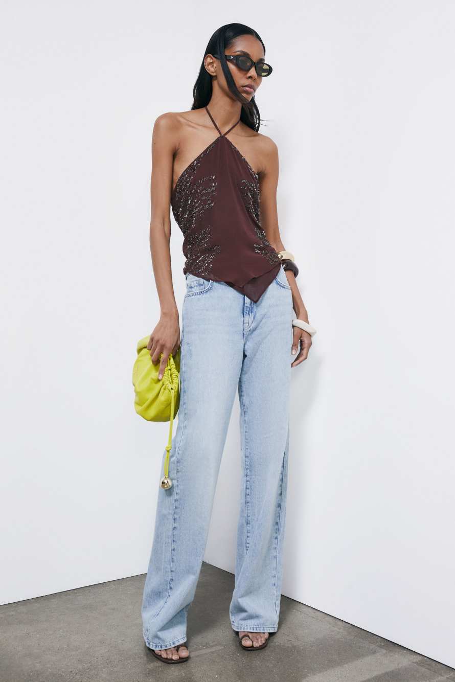 Hand-embroidered top, Brown, Patrizia Pepe