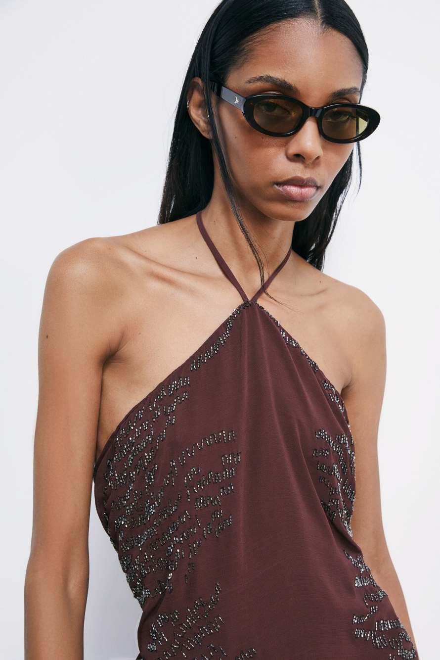Hand-embroidered top, Brown, Patrizia Pepe