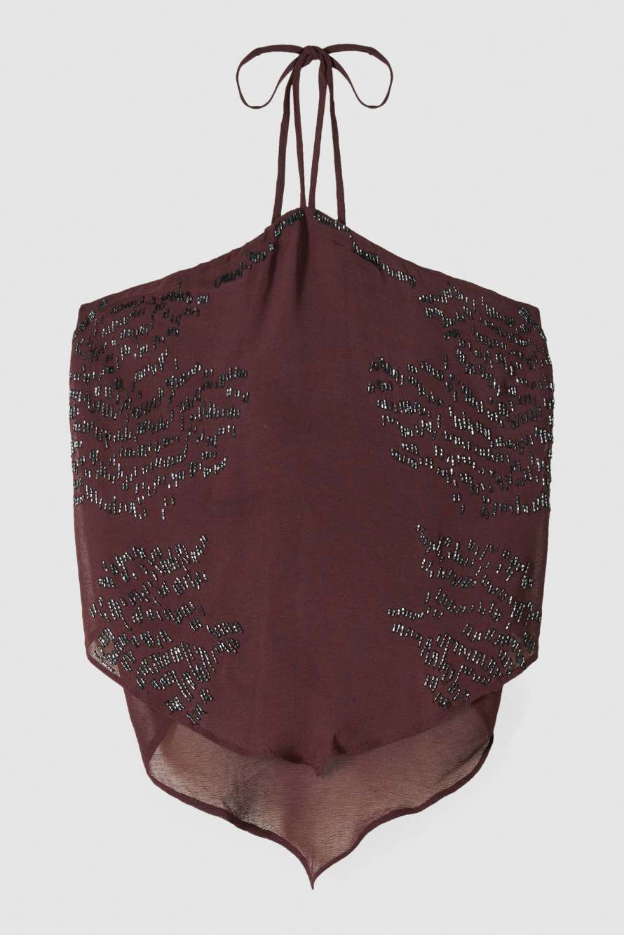 Hand-embroidered top, Brown, Patrizia Pepe