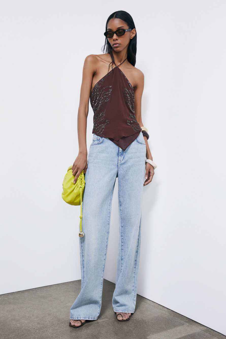 Hand-embroidered top, Brown, Patrizia Pepe