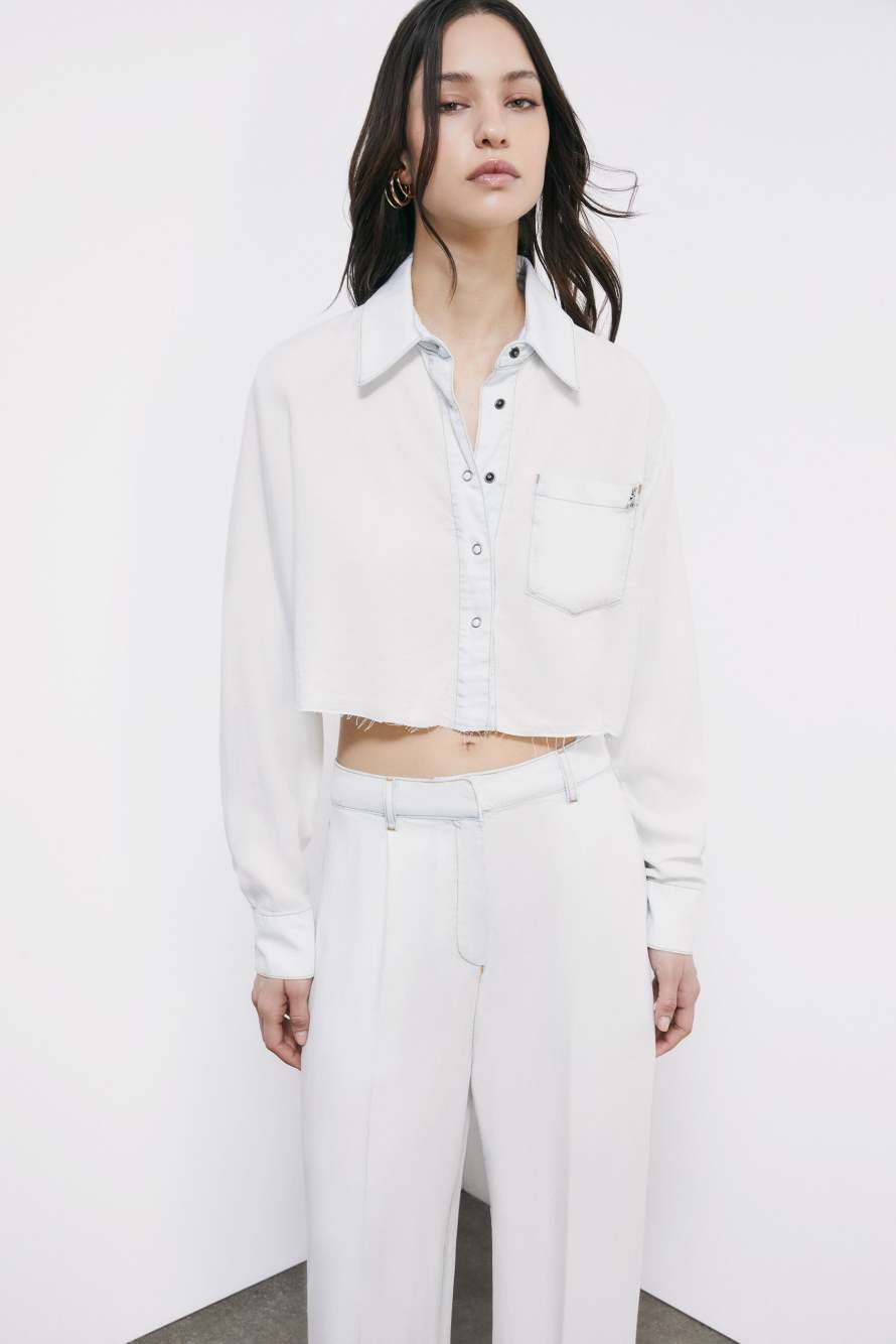 Cropped denim shirt, White, Patrizia Pepe