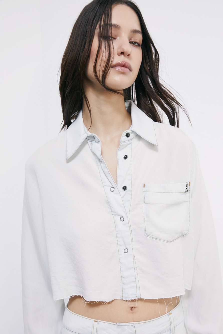 Cropped denim shirt, White, Patrizia Pepe