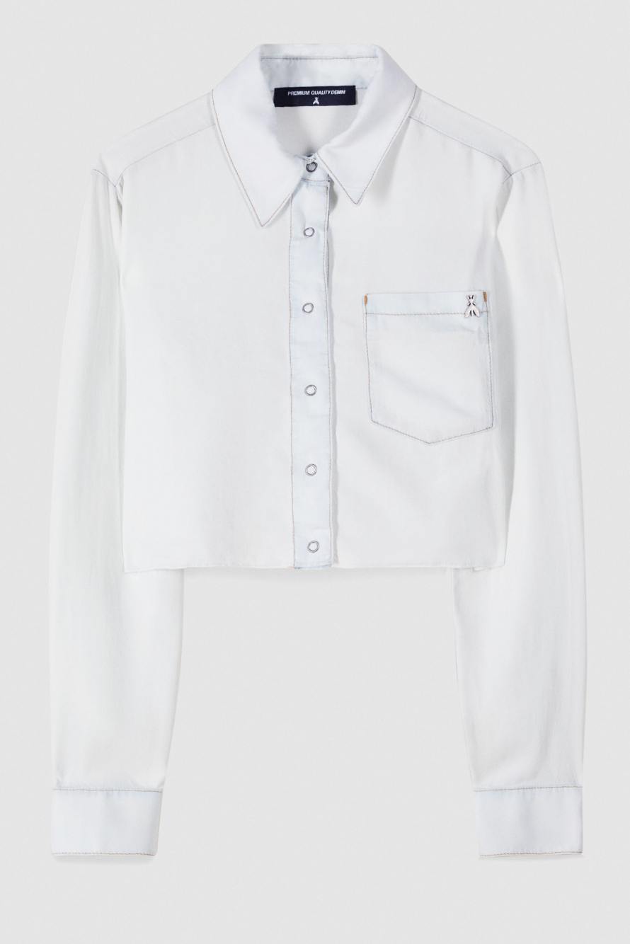Cropped denim shirt, White, Patrizia Pepe