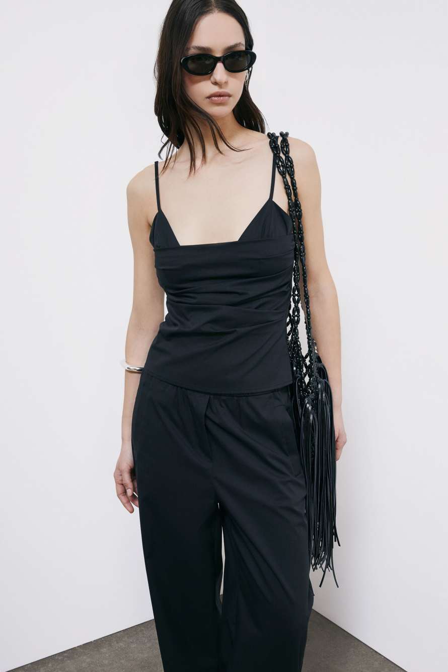 Popeline-Top mit Drapierungen, Schwarz, Patrizia Pepe