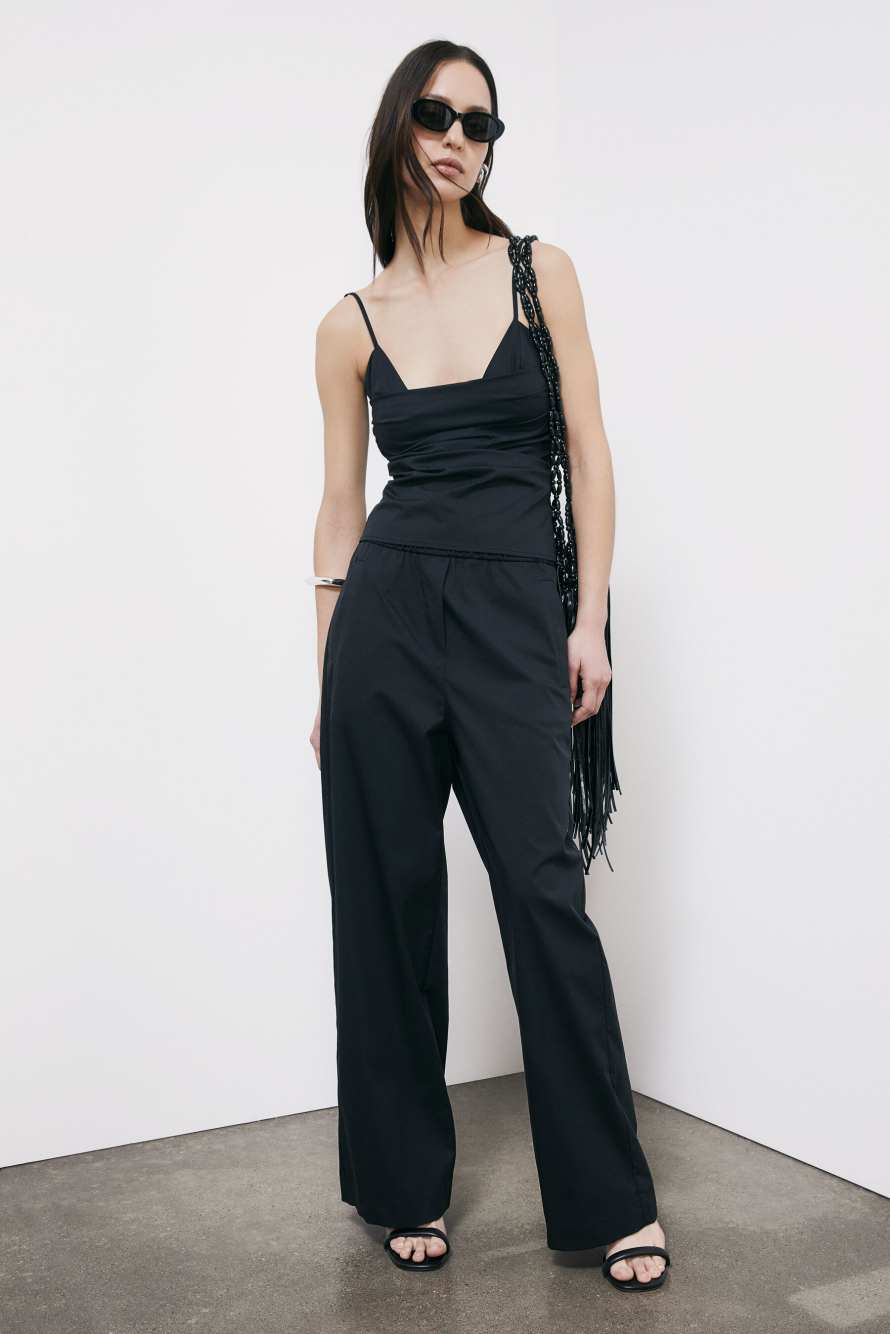 Popeline-Top mit Drapierungen, Schwarz, Patrizia Pepe