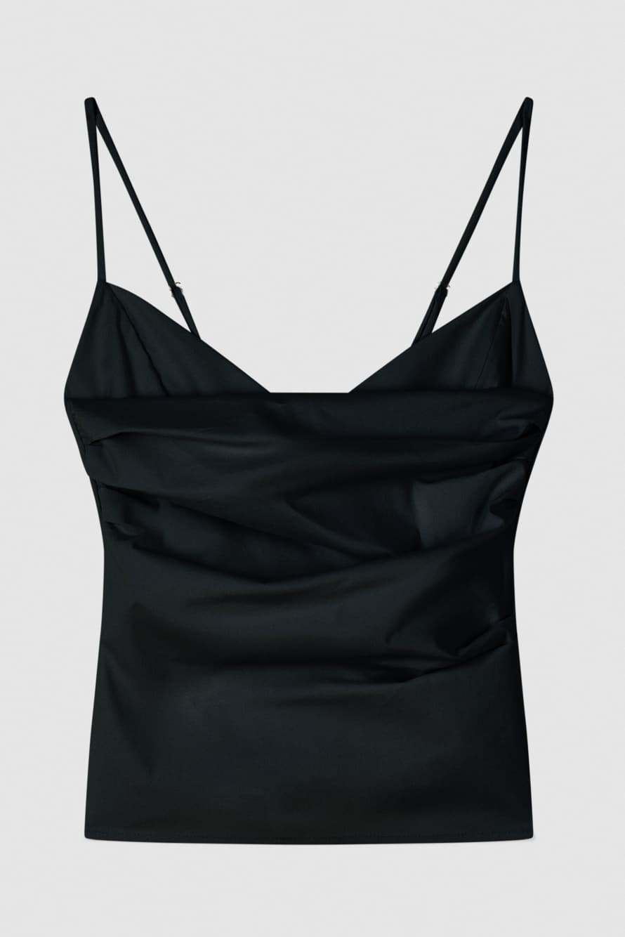 Popeline-Top mit Drapierungen, Schwarz, Patrizia Pepe