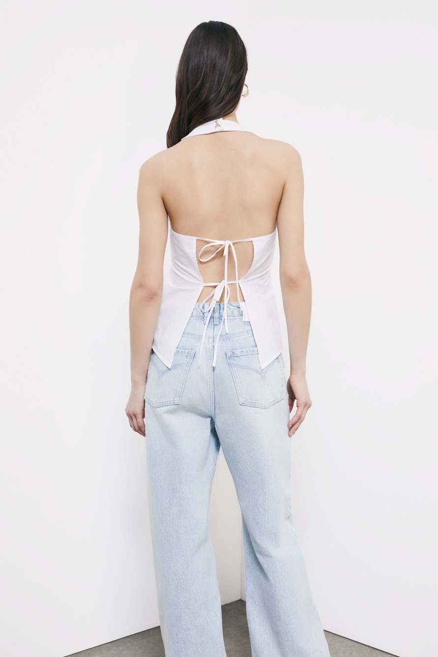 Popeline-Top mit Schn&uuml;rung am R&uuml;cken, Wei&szlig;, Patrizia Pepe