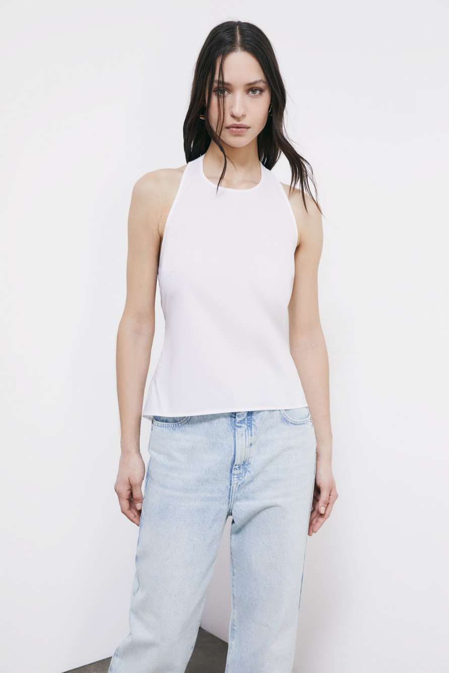 Popeline-Top mit Schn&uuml;rung am R&uuml;cken, Wei&szlig;, Patrizia Pepe