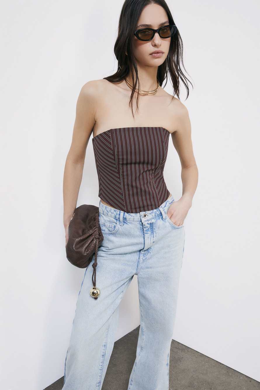 Stretch poplin bustier top, Stripes, Patrizia Pepe