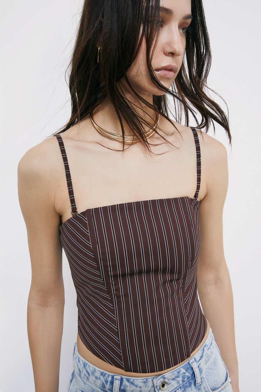 Stretch poplin bustier top, Stripes, Patrizia Pepe