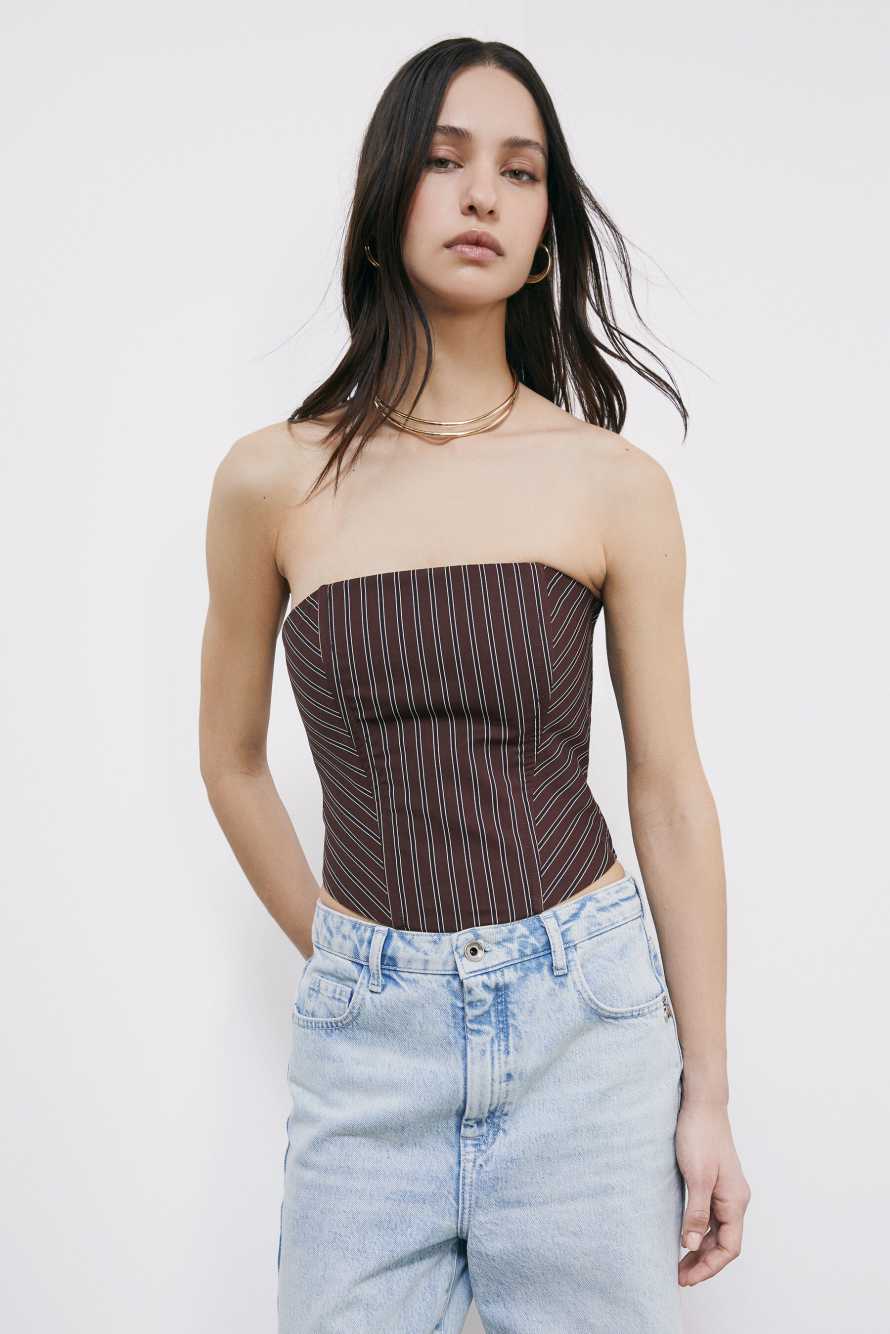 Stretch poplin bustier top, Stripes, Patrizia Pepe