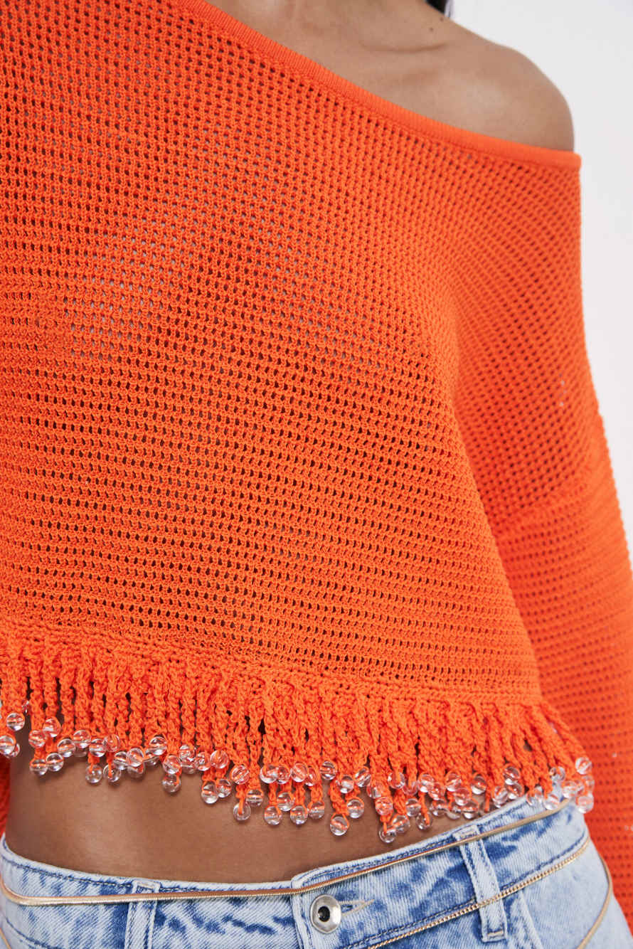 Mesh-Top mit Schmuckdetails, Orange, Patrizia Pepe