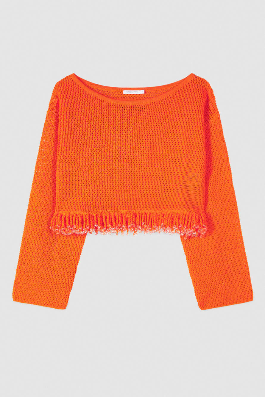 Mesh-Top mit Schmuckdetails, Orange, Patrizia Pepe