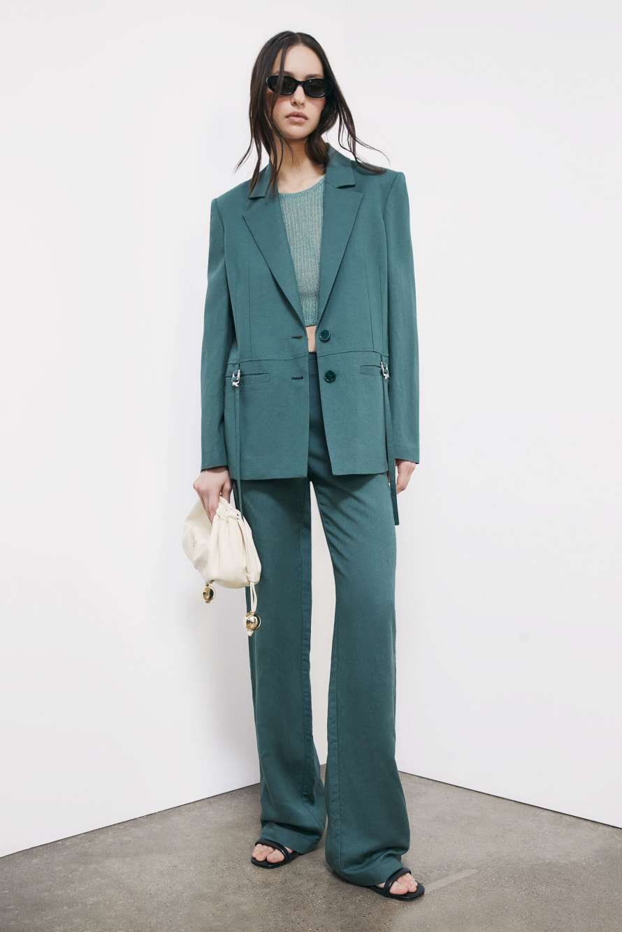 Low-waist tailored linen trousers, Green, Patrizia Pepe