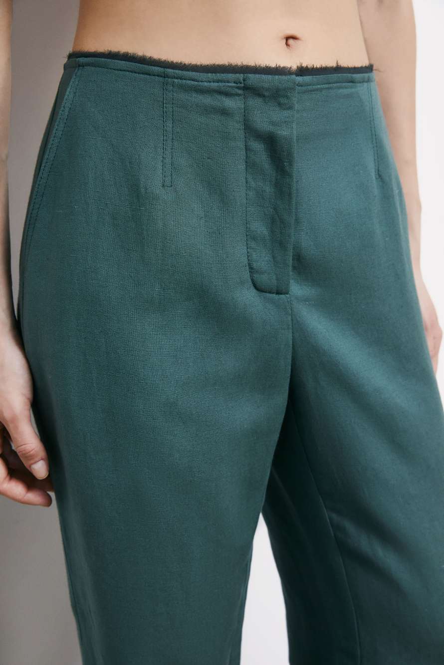 Low-waist tailored linen trousers, Green, Patrizia Pepe