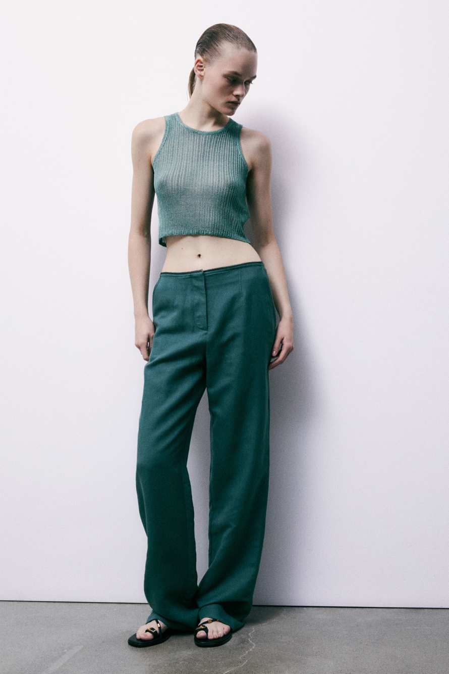 Low-waist tailored linen trousers, Green, Patrizia Pepe
