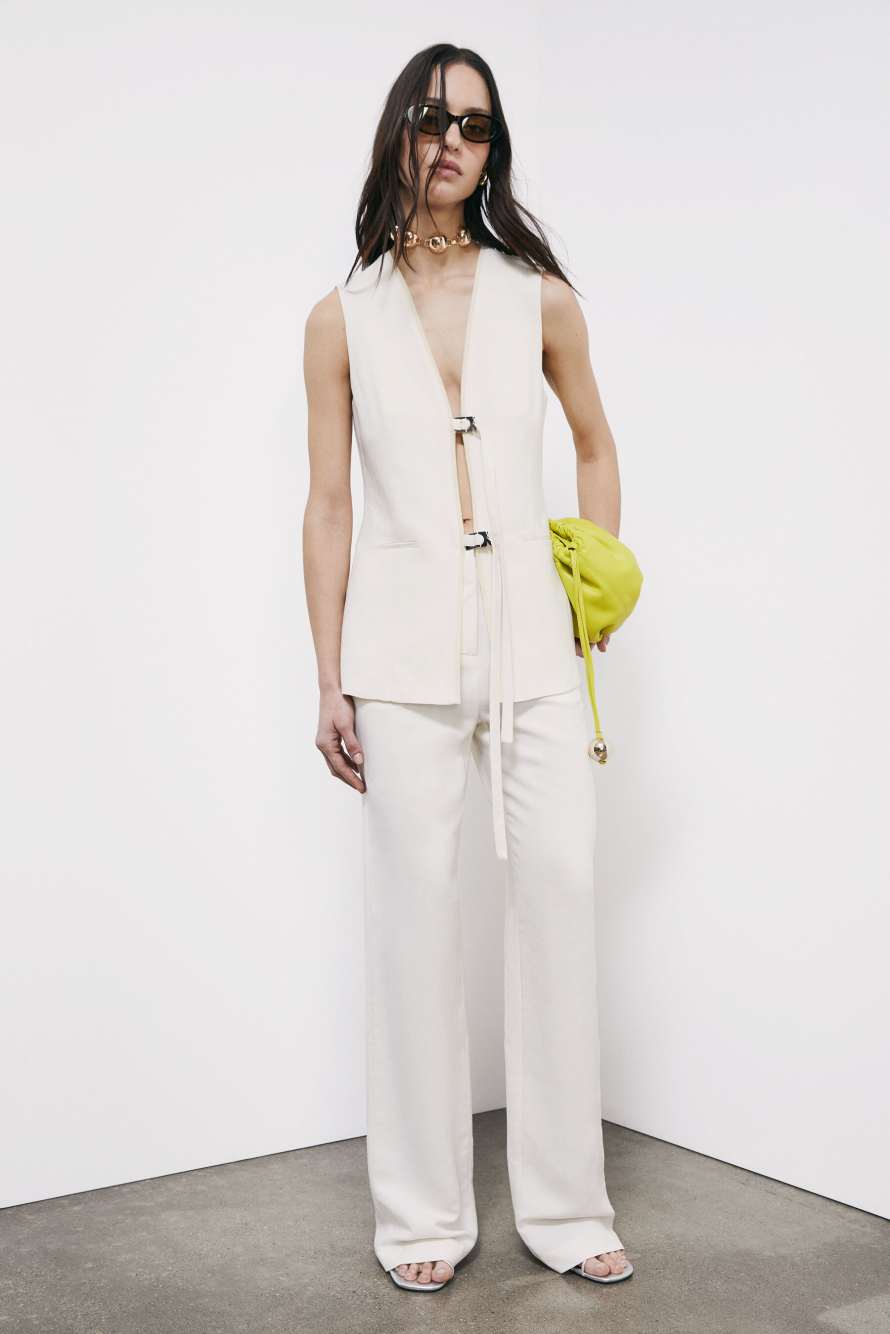 Low-waist tailored linen trousers, White, Patrizia Pepe