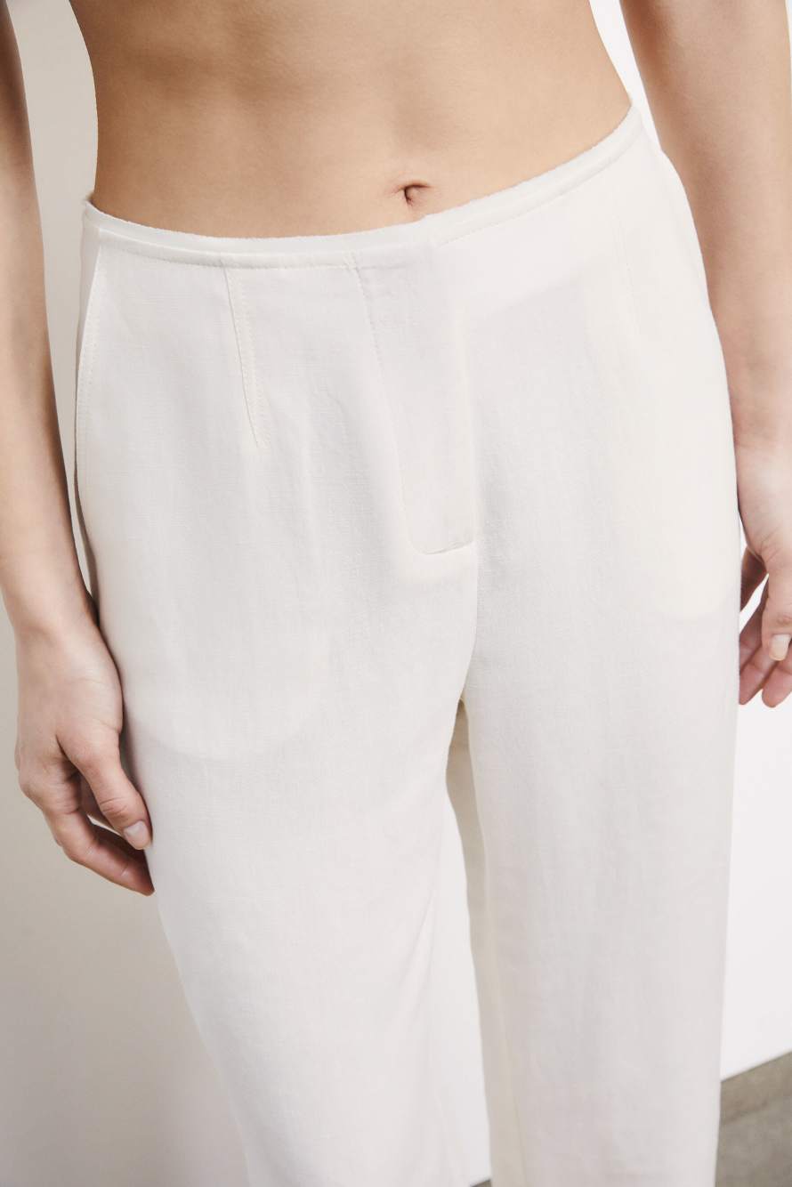 Low-waist tailored linen trousers, White, Patrizia Pepe
