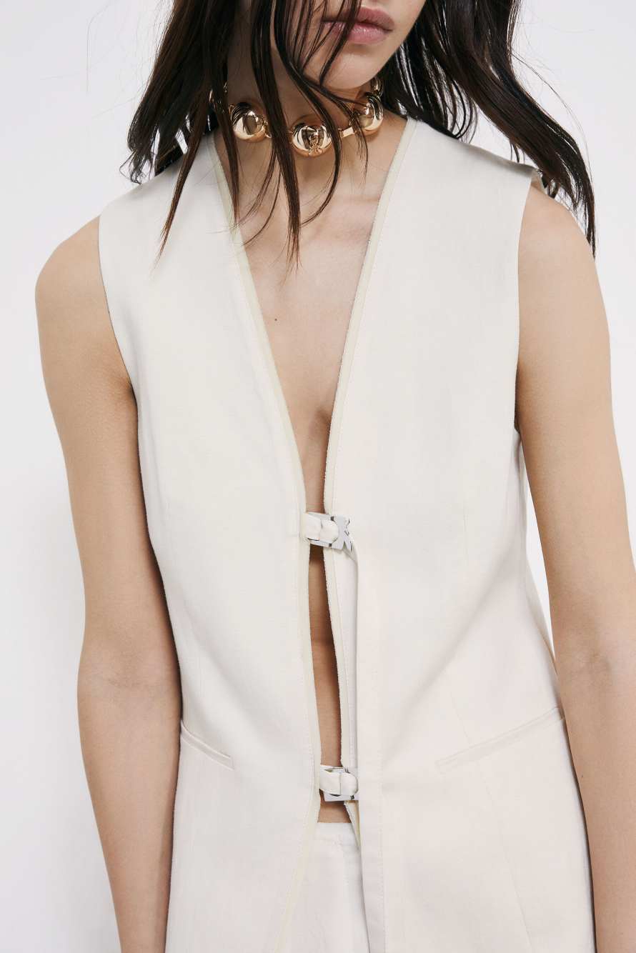 Long tailored vest with ties, White, Patrizia Pepe