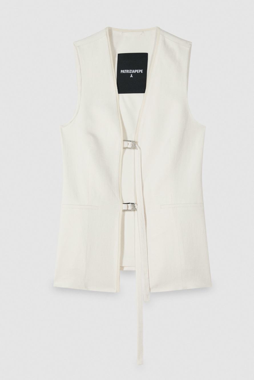 Long tailored vest with ties, White, Patrizia Pepe