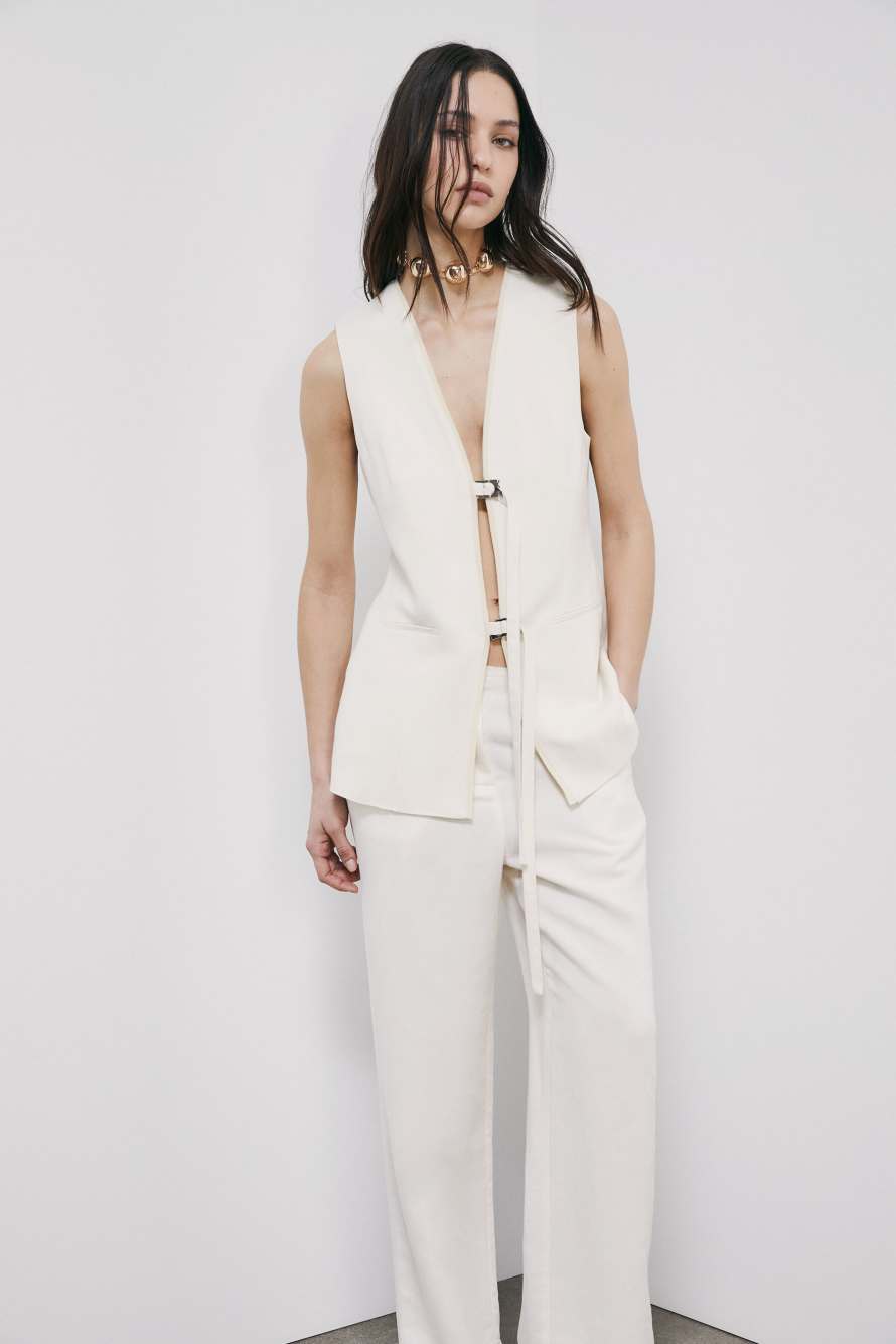 Long tailored vest with ties, White, Patrizia Pepe