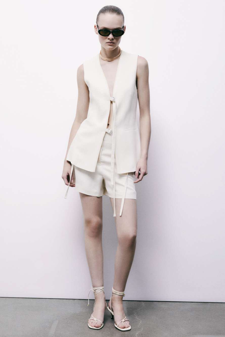 Long tailored vest with ties, White, Patrizia Pepe