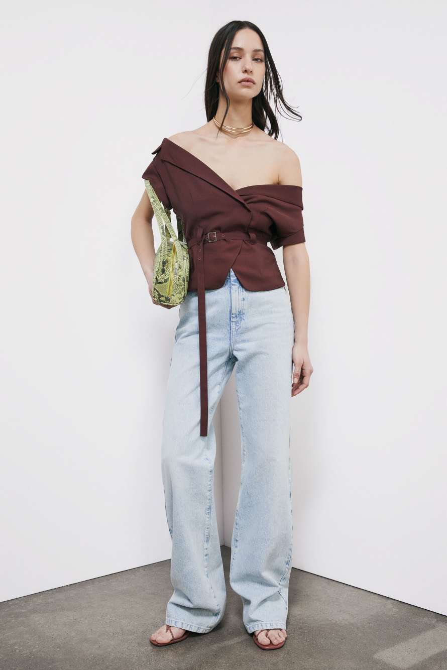 Short tailored jacket with belt, Brown, Patrizia Pepe