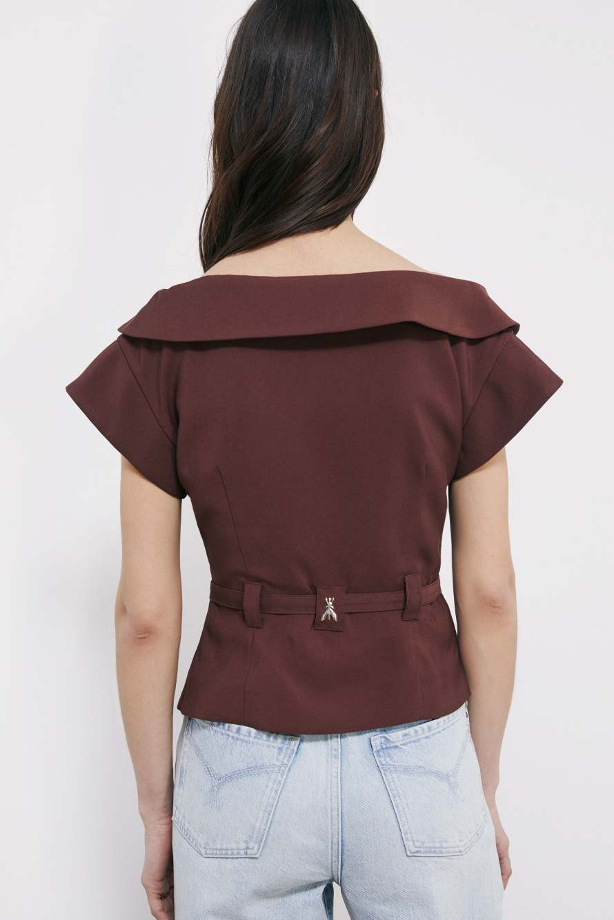 Short tailored jacket with belt, Brown, Patrizia Pepe