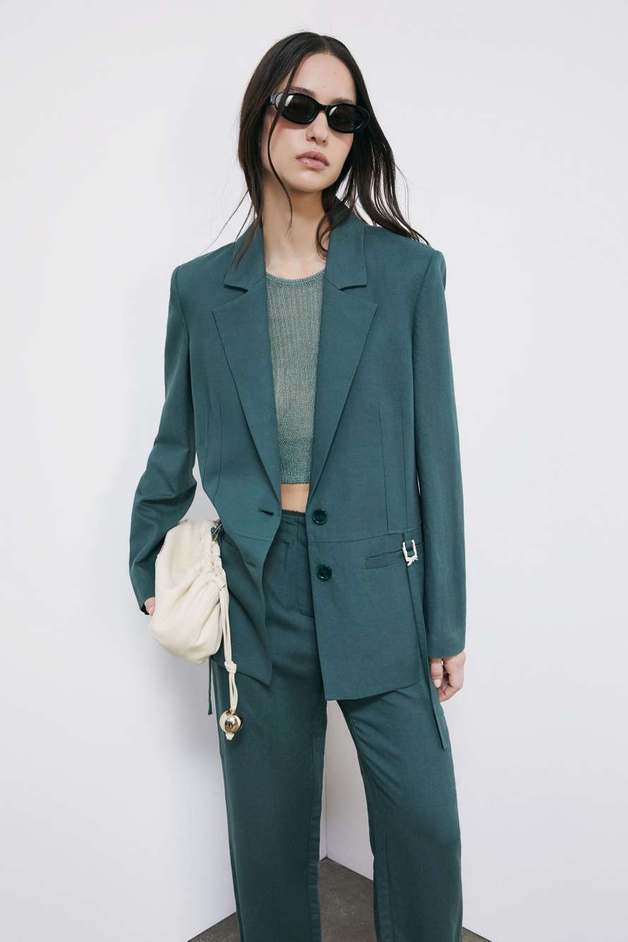 Tailored blazer with ties, Green, Patrizia Pepe
