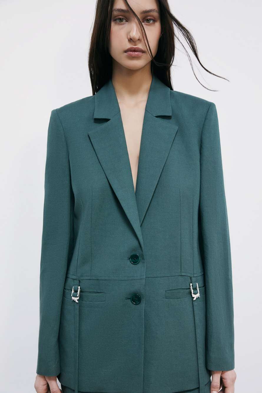 Tailored blazer with ties, Green, Patrizia Pepe